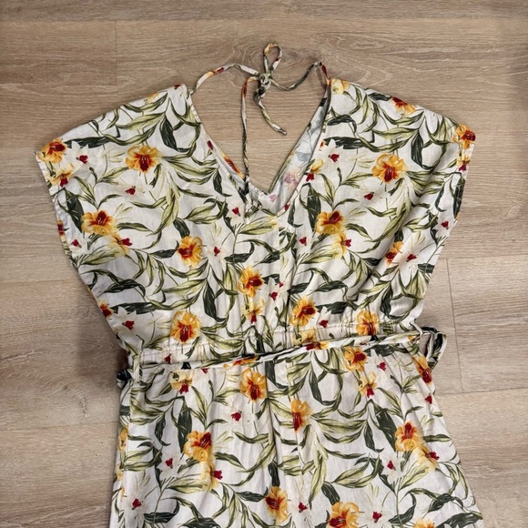 Kensie Jeans 100% Linen Floral Print Jumpsuit Relaxed Boho Lagenlook Sz Large - Picture 10 of 12